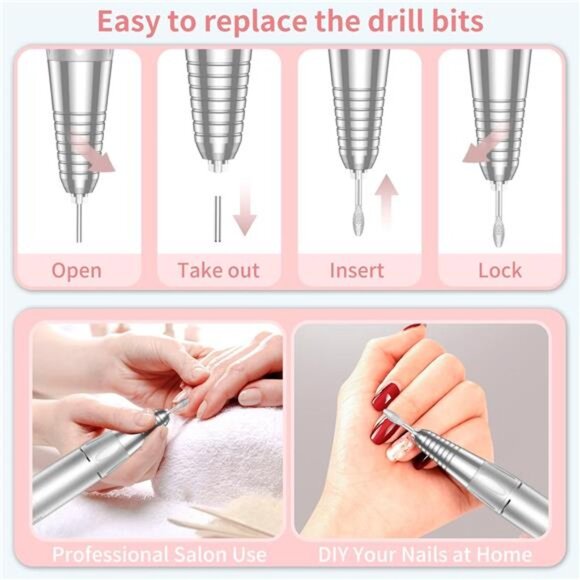 Portable Nail Drill Professional 35000 RPM, Rechargeable Electric Nail File - Picture 6 of 7